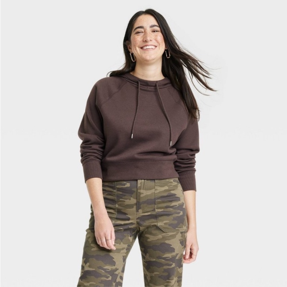 Women's Cropped Hoodie Sweatshirt -
Universal Thread™ Dark Brown